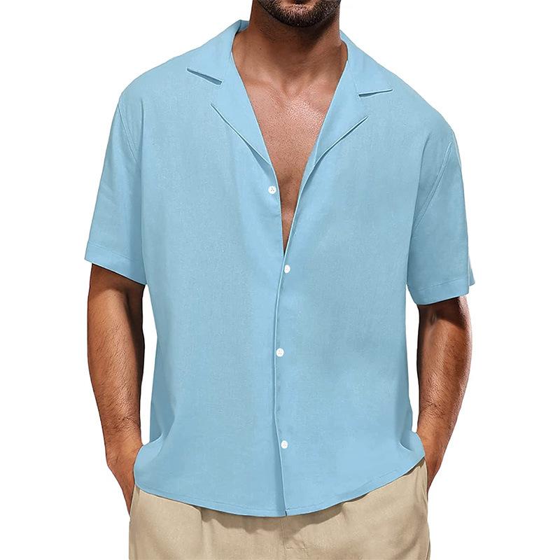 Men's Casual Collar Relaxed Short-sleeved Shirt - Men's Plain Cotton And Linen Breathable Shirt