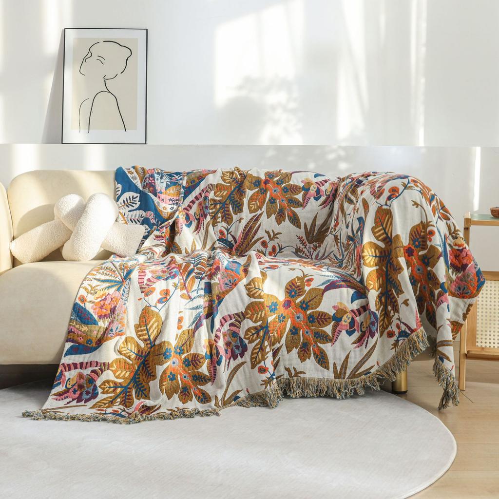 Animal Flower Non-Slip Sofa Towel Cover, Double-Sided Bedspread, Jacquard Cotton Gauze, 200*230 Cm, High Quality, Four Seasons