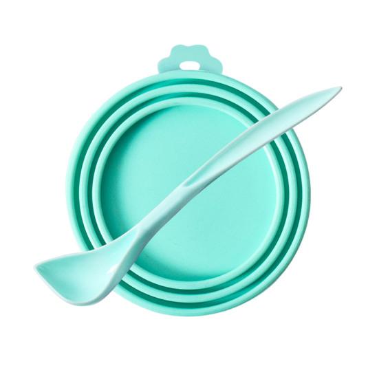 Pet Food Can Cover Reusable Silicone Sealed Can Cover with Spoon Fits 3 Standard Size Food Cans for Pet Food Cans or Canned Goods