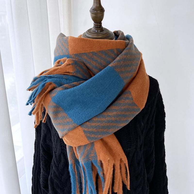 Wool Plaid Scarf for Women's Winter Warmth, Versatile Shawl, Birthday Gift, Holiday Gift, Pure Wool Scarf