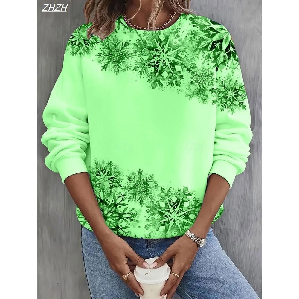Women's Pullover Sweatshirts Graphic Snowflake Christmas Casual Long Sleeve Crew Neck Regular Tops
