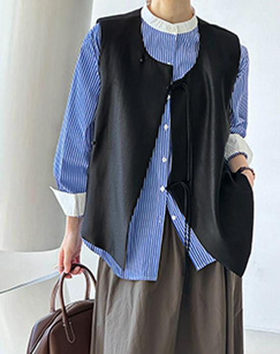 Autumn 2024 Orange Zhi Korean Style Red Single-Breasted Mid-Length Vest with Large Pockets