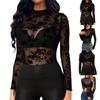Women's Solid Color Lace Long Sleeved High Neck Base Small Shirt Top High Neck Base Small Shirt Top