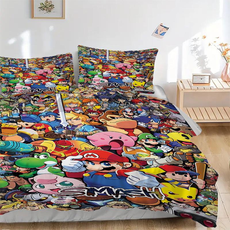 3pcs bedding set Mario Gamer Gaming Includes 1 Comforter + 2 Pillowcases, Without Pillow Inserts, Soft Comfortable, Lightweight Breathable,