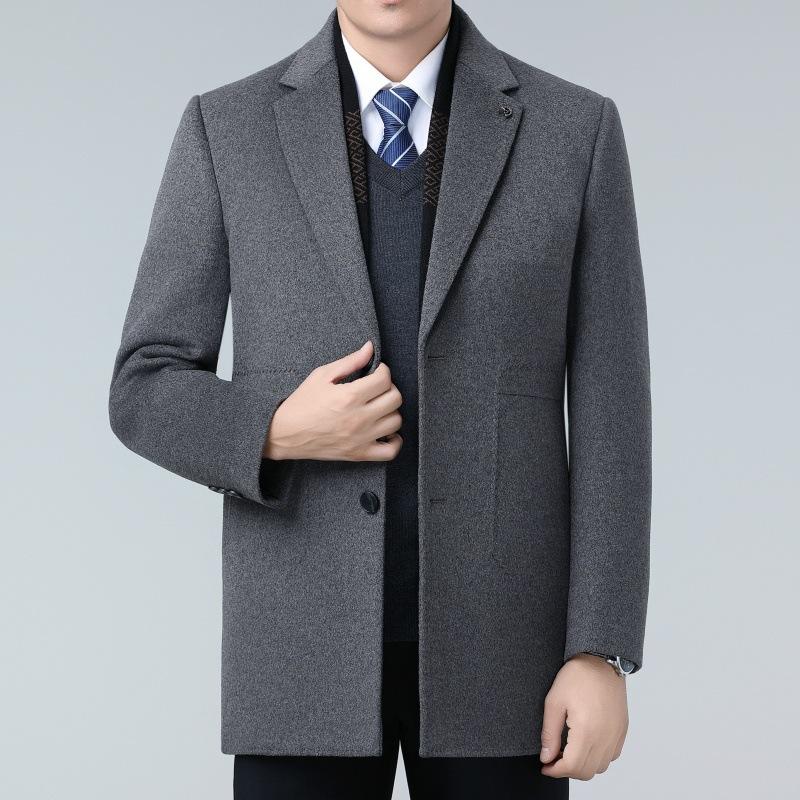 Зимнее двухстороннее шерстяное кашемировое пальто мужская шерстяная шерстяная куртка средней длины с воротником из шерсти со съемным пуховиком