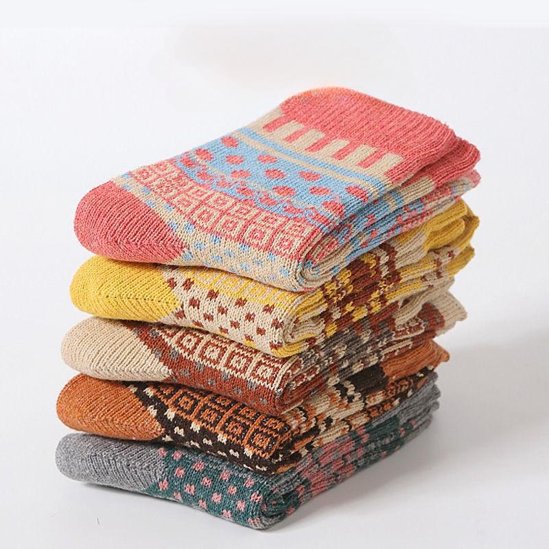 5 Pairs Personalized Knitted Wool Socks Ethnic Style Retro Socks Wool Socks Piled and Thickened Winter
