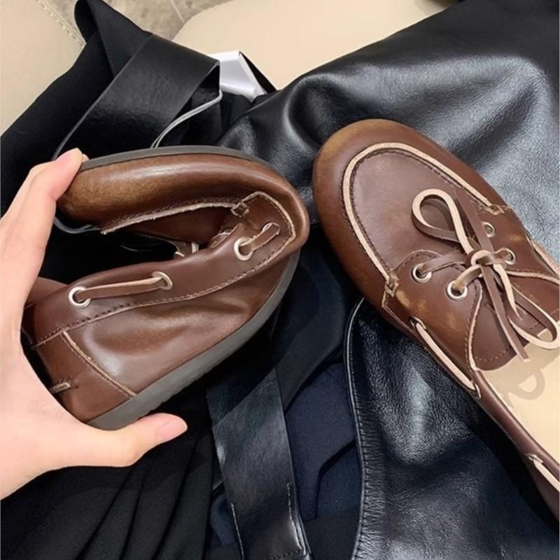 Женские мокасины из натуральной кожи высокого качества с круглым носком и мягкой подошвой на плоской подошве, дышащие женские повседневные туфли на шнуровке 2025