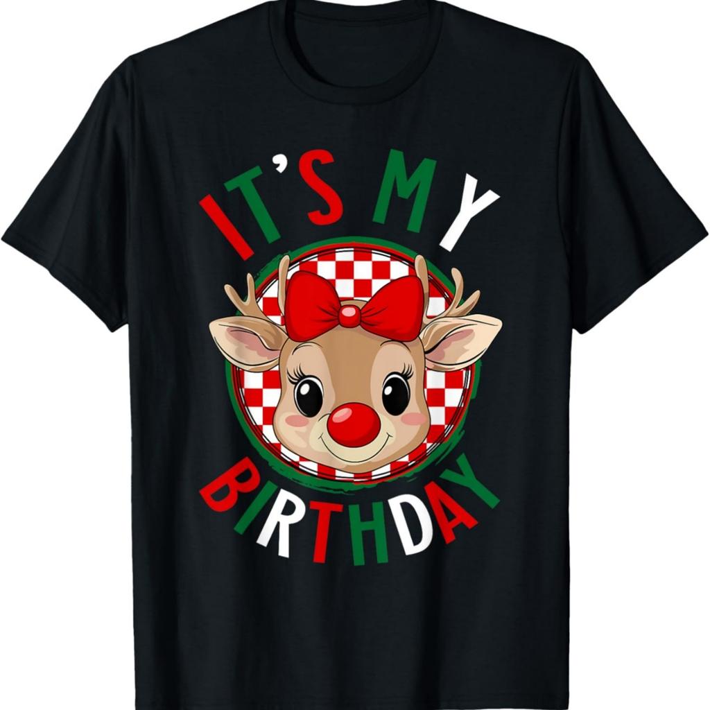 It's My Birthday Reindeer Christmas Pajamas Women Girls T-Shirt