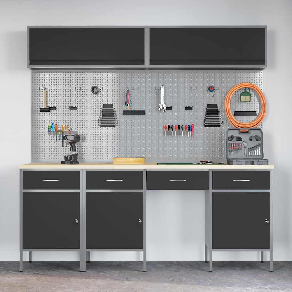 Workbench Cabinet Set with Drawers and Storage 10 Pieces Black