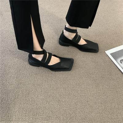 Маленькие кожаные туфли Мэри Джейн с квадратным носком, женские весенне-летние туфли в стиле ретро во французском британском стиле, нишевые туфли на низком каблуке
