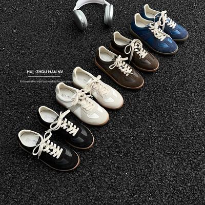 Женские ретро кроссовки из натуральной кожи, новая расцветка, универсальные повседневные спортивные туфли на шнуровке, на плоской подошве