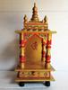 Vintage Hand-Painted Wooden Mandir: Golden Red Puja Ghar Wall Decor