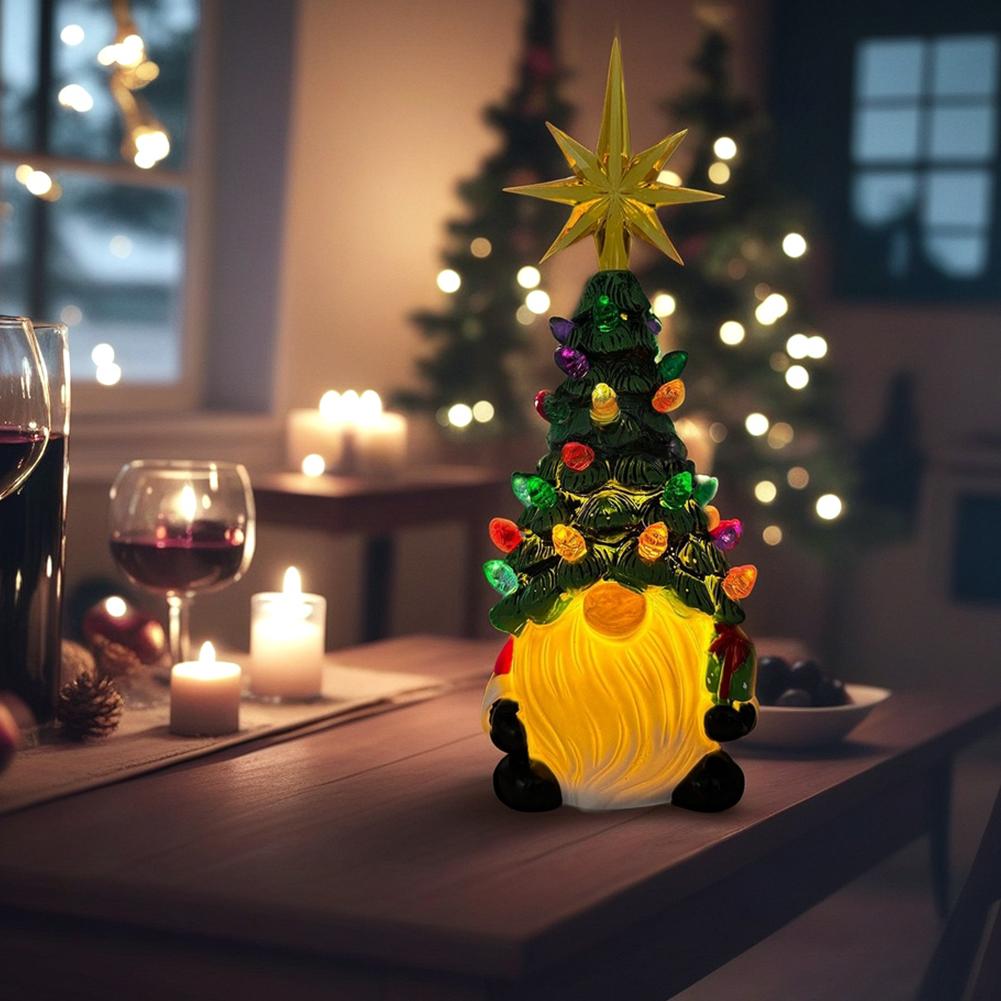 1PC Glowing Dwarf Christmas Tree Gnome Xmas Tree Figurines Statue Ornaments Creative Desktop Decoration Crafts