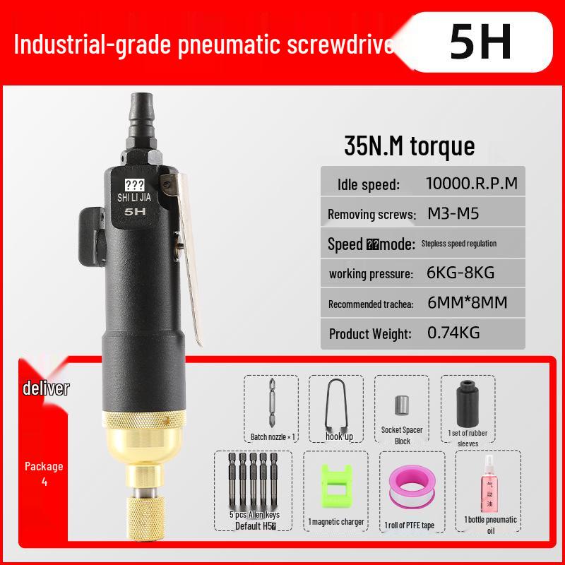 Industrial High-Torque Pneumatic Screwdriver for Woodworking with Hex Socket