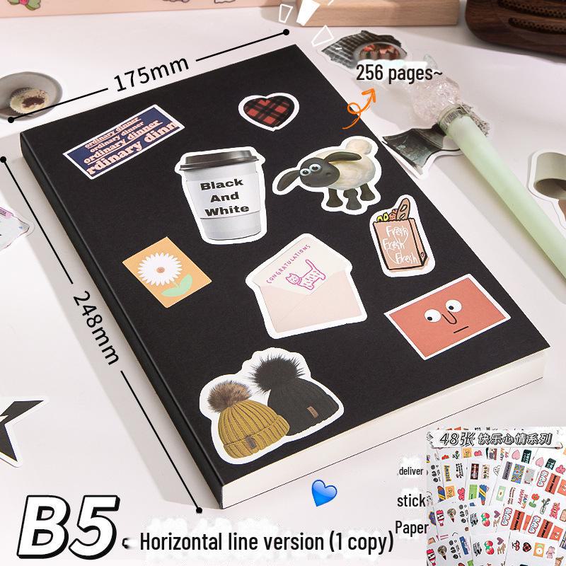 Утолщенная тетрадь для школьников формата А5/В5: Черный, в линейку/пустой, в стиле ретро