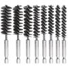Wire Brushes, 6.35mm Hex Shank, Set of 8, Stainless Steel Bore Brushes, Diameter 8, 9, 10, 11, 13, 15, 17, 19mm, Pipe Brush, Power Drill Brus