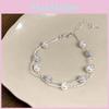 Doublelayered Silver Elegant Pearl Bracelet Chic Minimalist Titanium Steel Jewelry Women For