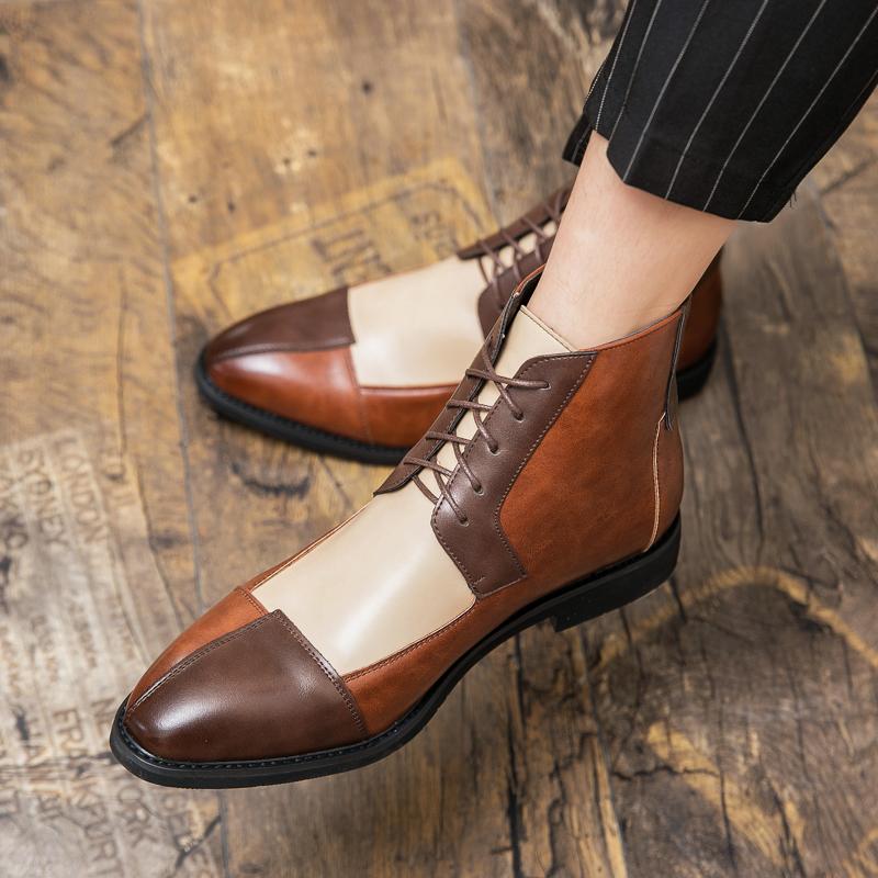 Leather Men's Shoes Lace Up Chelsea Boots Luxury S Casual Business Shoes High-top Pointed-toe Men's Boots Big Szie 48