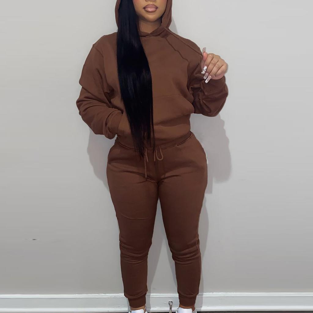 Женская осенне-зимняя толстовка с капюшоном, повседневный спортивный костюм из двух частей