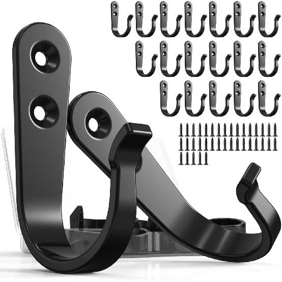 20PCS Heavy Duty Metal Coat Hooks for Wall, Single Prong Hanging Hooks with 40 Screws for Towels, Backpacks, Hats & Dog Leashes