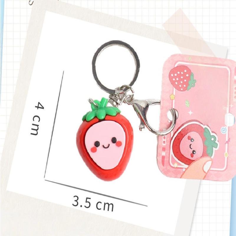 Kawaii 3D Strawberry Keychain Cute Fruit Key Ring 1Pcs Fashion Bag Pendant Charm for Teen Girls Backpack Decor