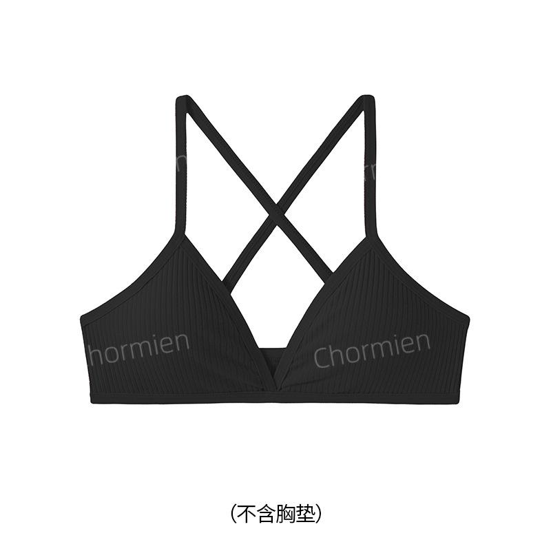 Спортивный ветрозащитный женский съемный дышащий хлопковый с резьбой удобный без косточек на бретельках скрещивающиеся на спине бюстгальтер женский