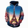 Famous Eiffel Tour Pattern Hoodies For Men Sunset Glow 3D Printed Sweatshirts Casual Pullover Long Sleeve Hooded Loose Tracksuit