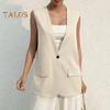 Women Vest Sleeveless Single Button Western Style Slim Fit Cardigan Suit Coat Pure Color Deep V Neck Formal Business Style Lady Waistcoat
