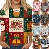 Women's Fashion Casual Round Neck Three-quarter Sleeve Christmas Print T-shirt Top