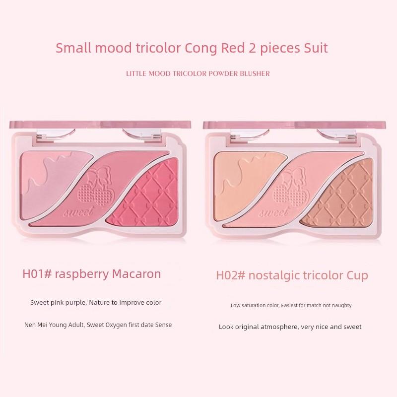 [2 Pieces] Hold Live Small Mood Three-Color Blush Repair Makeup Palette Matte Expansion Shrink Apricot Chin Purple
