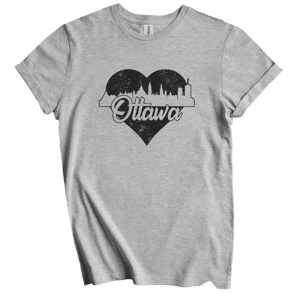 Retro Ottawa Ontario Canada Skyline Heart Distressed T-Shirt