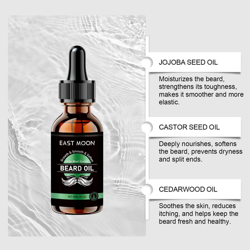 Men's Beard Oil Set – Deeply nourishes, smooths, moisturizes, and adds shine to beard hair while removing odor, showcasing masculine charm.