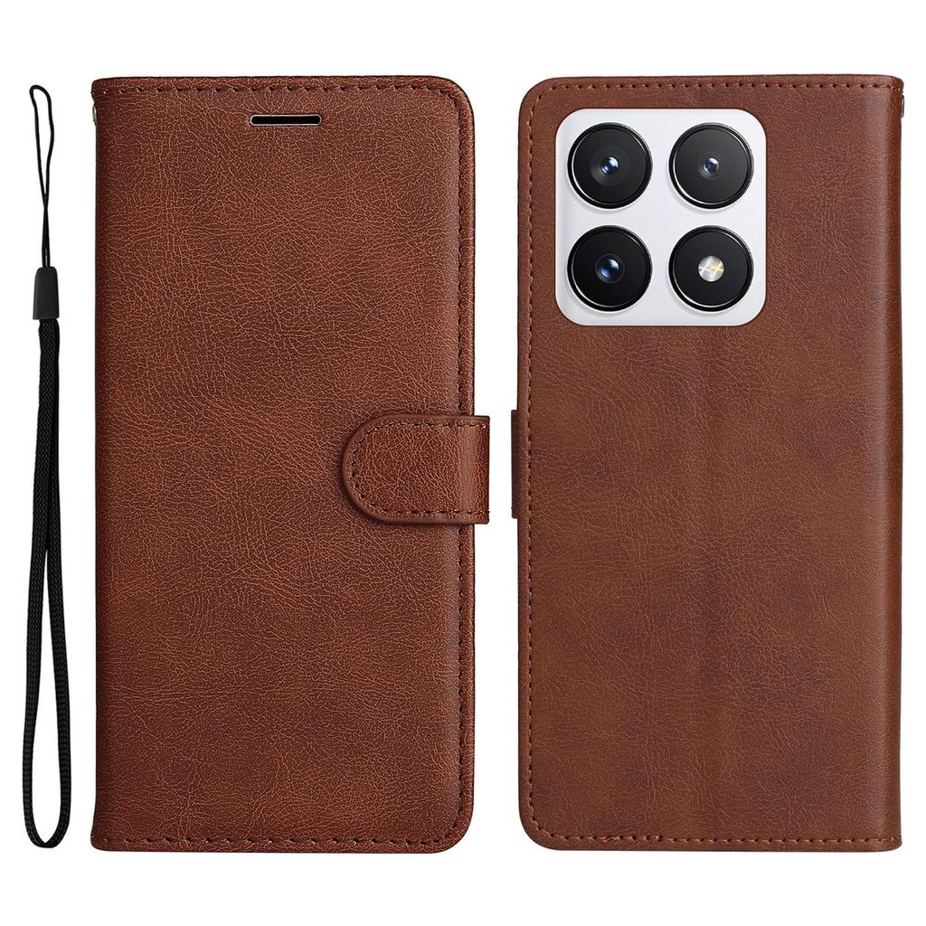 For Xiaomi 14T Pro Case Solid Color Leather Mobile Cover Wallet Stand with Strap