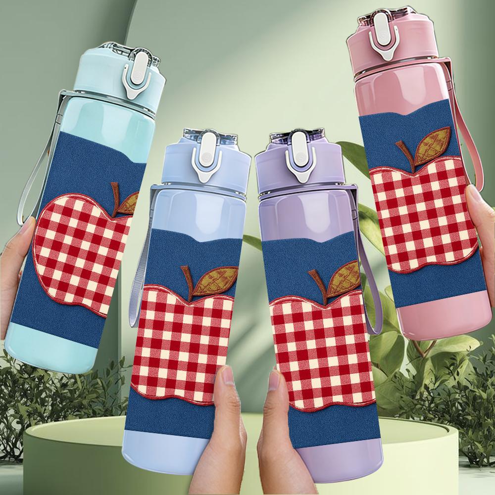 1PC Apple Checkered Book 750ml Color Plastic Sports Water Bottle Leakproof Flip Straw Lid For Sports Office Home Use