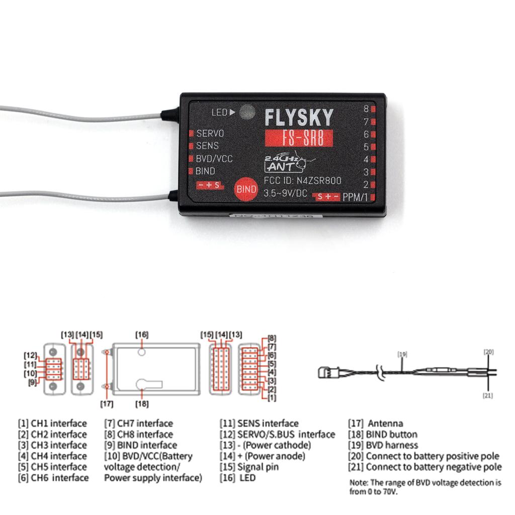 Приемник FLYSKY FS-SR8 2,4G Протокол ANT 3,5 ~ 9 В/DC Приемник для FS-ST8 RC Вертолеты Автомобиль Лодка