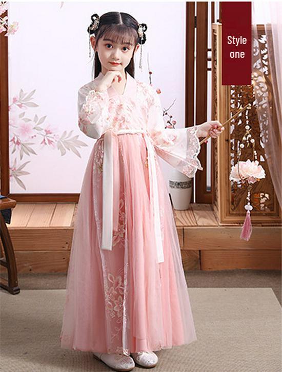 Девичье платье ханьфу: Супер Сказочная Принцесса Длинный Рукав Китайский Стиль на Осень/Зиму