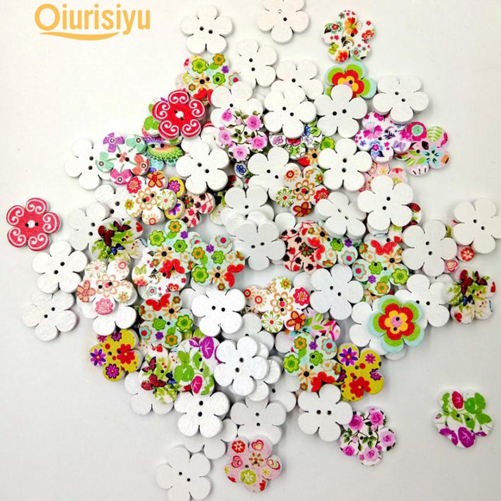100 шт., деревянные цветочные пуговицы с 2 отверстиями, аксессуары для шитья, скрапбукинга, сделай сам, шитье одежды и ткани