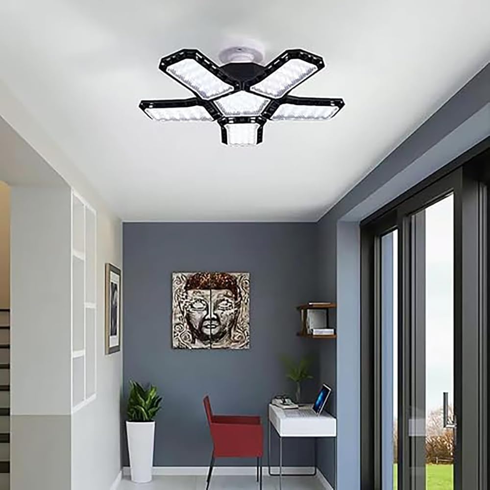 MGOXO Гаражный светильник Светодиодный потолочный светильник, 100 Вт, 6 ламп, Энергосберегающий подвесной светильник, Высокая мощность, Сверхъяркий 6500K Дневной белый свет, Складной,