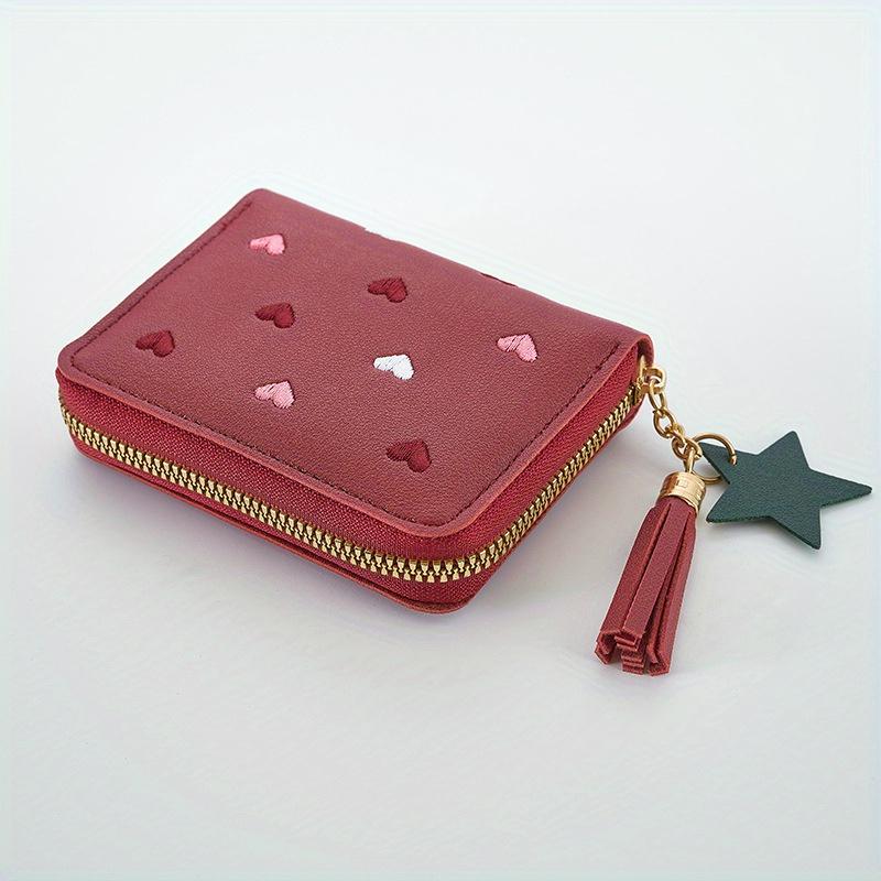 Pu Leather Card Bag Mini Wallet Ladies Money Clip Love Embroidery Multifunctional Wallet Women Short Certificate Storage Bags