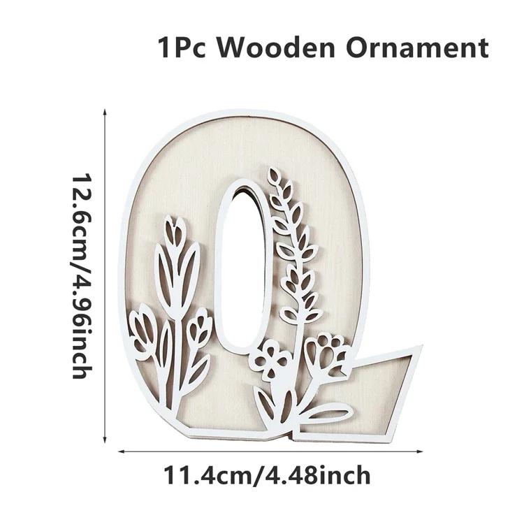 Wooden Alphabet Letters Wall Decor Set Engraved Floral Pattern Home Craft Ornaments Elegant Display for Living Room