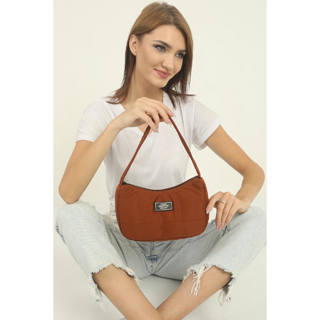 Black U11 Single Zipper Compartment Daily Sports Baguette Canvas Fabric Women's Hand And Shoulder Bag B:16E: 26