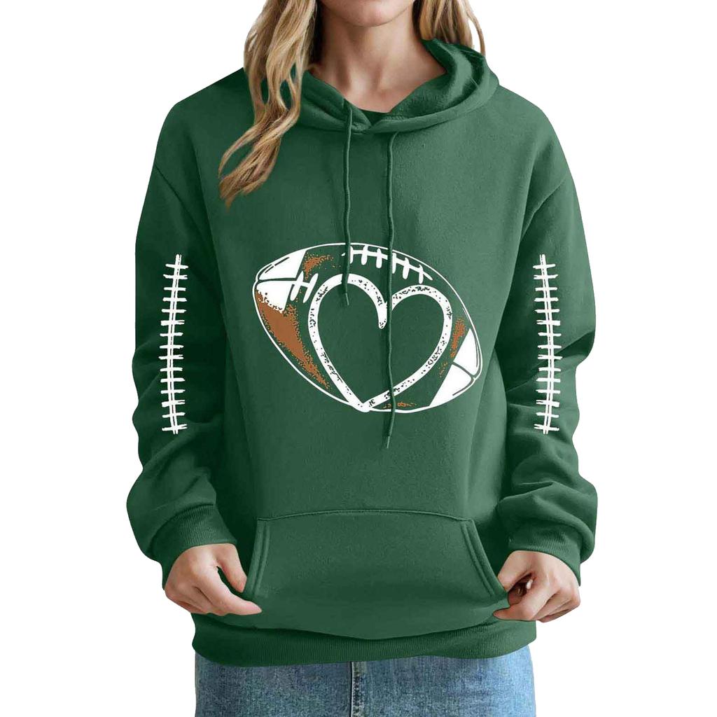 Women's Loose Comfortable Casual And Fashionable V-neck Rugby Print Long Sleeved Hooded Sweatshirt