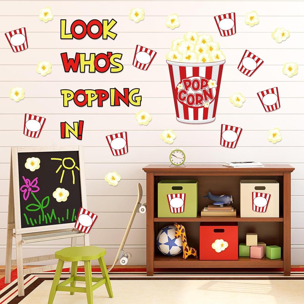 Whaline 77 шт. Декорации для доски объявлений в виде попкорна Вырезки в виде ведерка для попкорна Декор для класса «Снова в школу» Вырезки на тему кино для учеников Школы