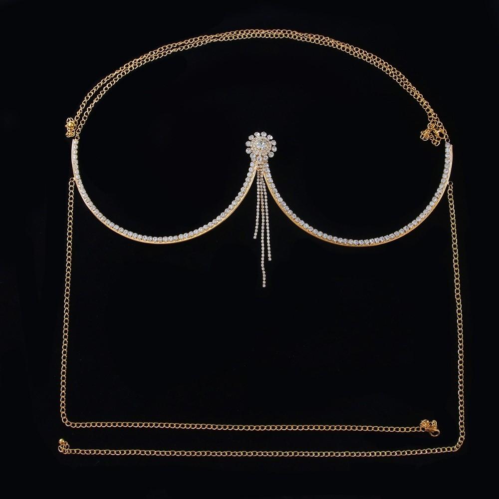 Кисточка Бюстгальтер Нагрудная Цепочка Цветок Цепочка на Грудь Панк Поддержка Груди Цепочка для Тела Платье с Низким Вырезом