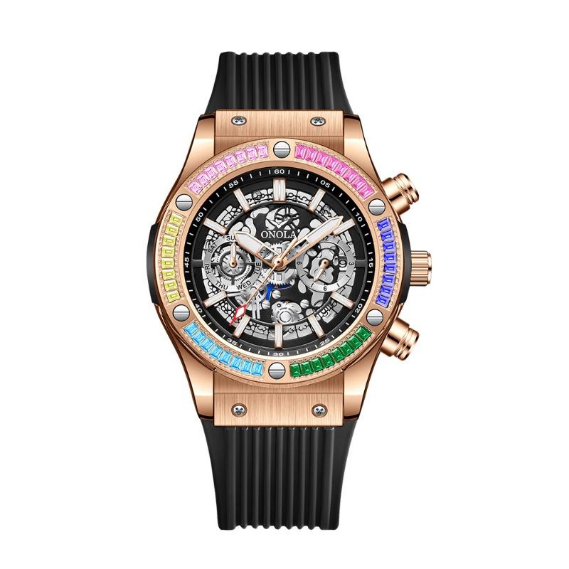 Top Brand Fashion New Rainbow Diamond Automatic Mechanical Watch Men's Waterproof Tape Watch