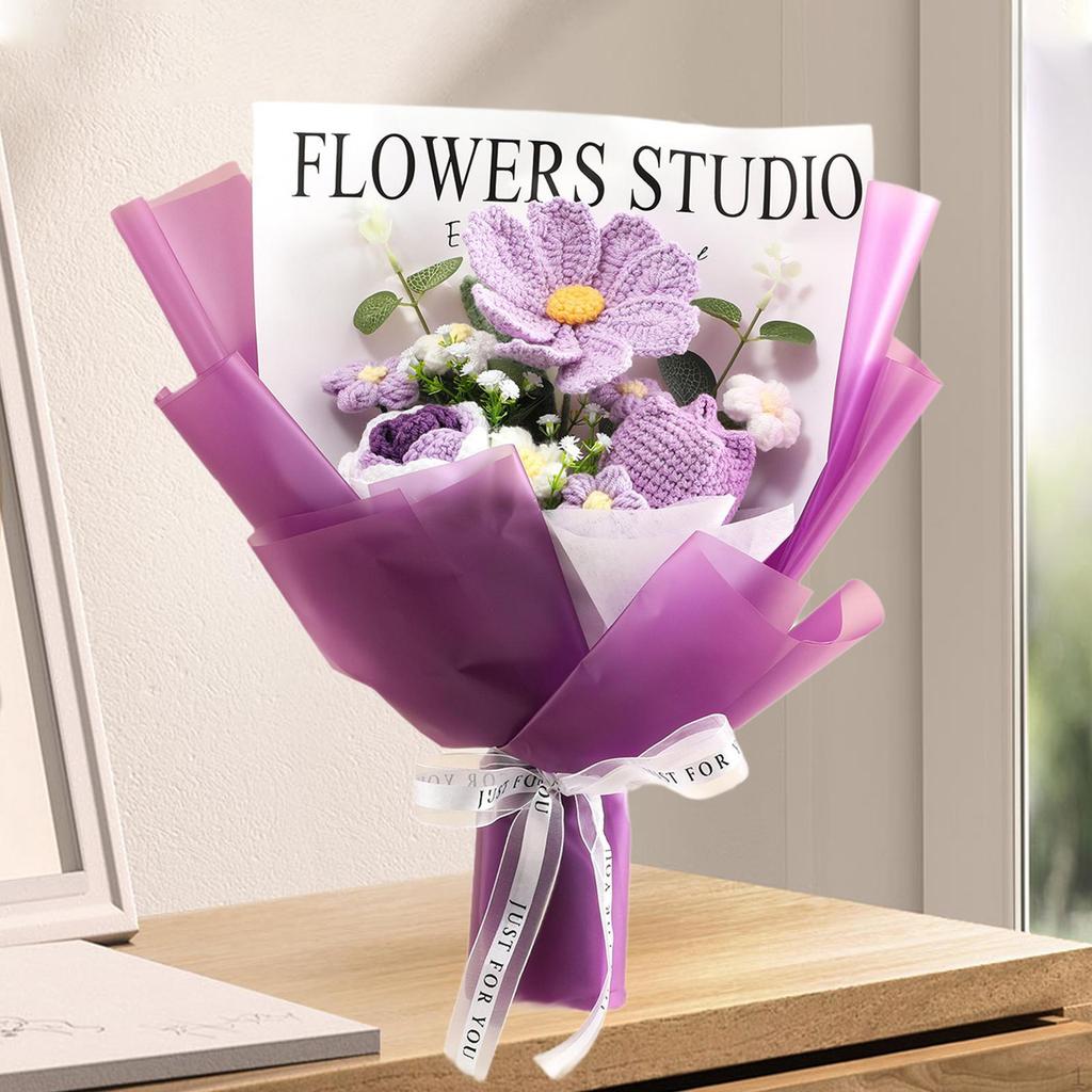 Crochet Bouquet Knitted Artificial Gesang Flowers Decorative Completed Mother Day Gift