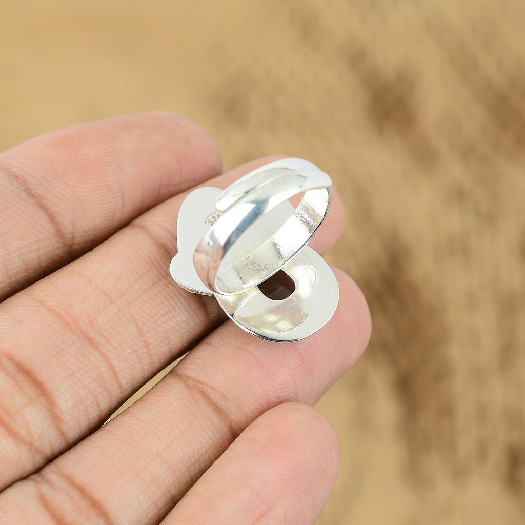 Natural Smokey Quartz Gemstone Solitaire Adjustable Ring 925 Silver For Girls