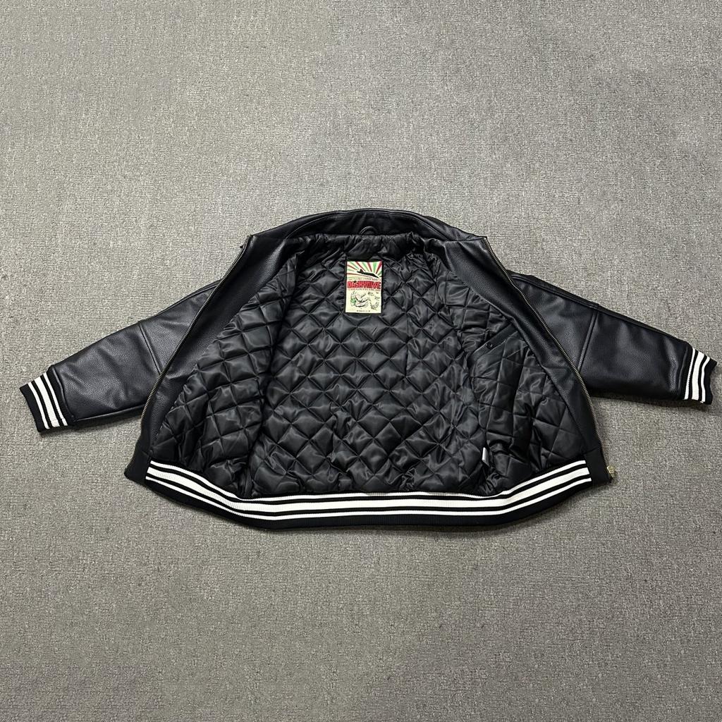 Leather Jacket Classic Black Leather Baseball Coat