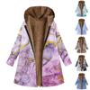 Women's Casual Large Print Zipper Plush Hooded Long Sleeve Coat With Pockets