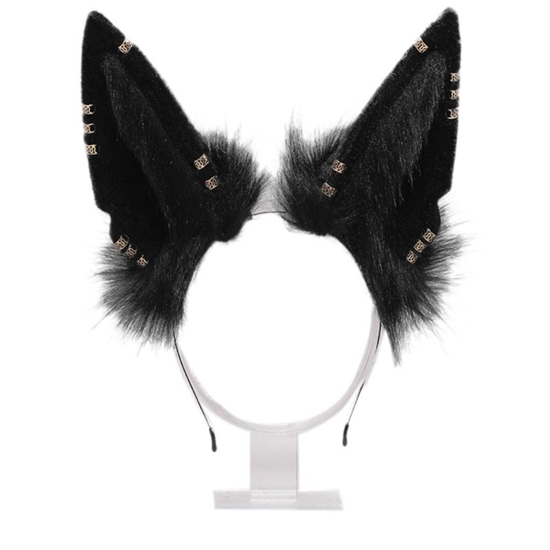 Lolita Plush Hair Hoop Wolf Ears Headwear with Metal Ring Furry Headband Cute Anime Fancy Dress Cosplay Accessories